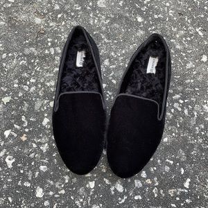 Birdies The Starling Black Velvet Faux Fur Flats